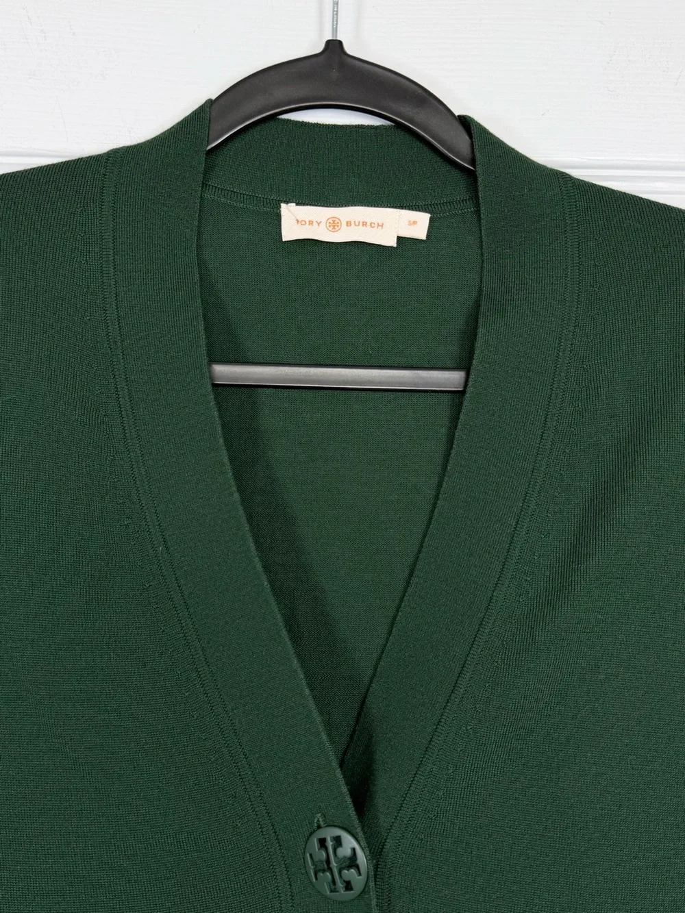 Tory Burch Size S • Cardigan Green Gold Logo Button V-Neck Sweater Jumper.